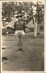 Soldier Posing in Camp Postcard