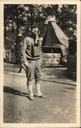 Soldier Posing in a Gas Mask Postcard