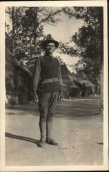 Soldier Posing in Camp Postcard