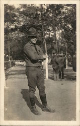 Soldier Posing in Camp Postcard