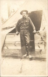 Soldier Posing at the Entrance to a Tent People in Uniform Postcard Postcard Postcard