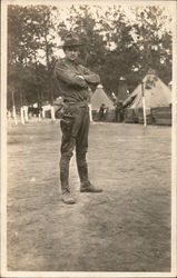 Soldier Posing in Camp People in Uniform Postcard Postcard Postcard