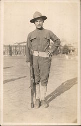 Man in Uniform with Rifle Military Postcard Postcard Postcard