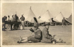 US Soldiers Sitting, eating Dinenr World War I Postcard Postcard Postcard