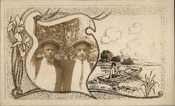 Snapshot of Two Men - Fancy Vignette  Postcard