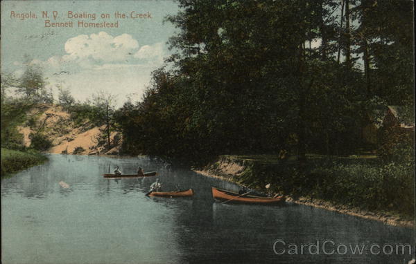 Boating on the Creek, Bennett Homestead Angola, NY Postcard