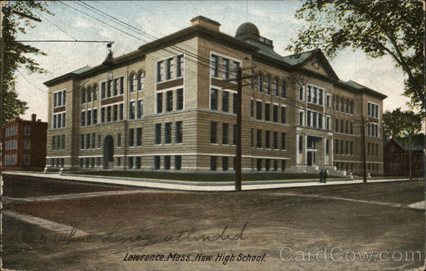 New High School Lawrence, MA Postcard