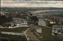 Manisses Hotel, Bathing Beach and New Harbor Block Island, RI Postcard Postcard Postcard