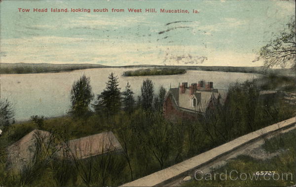 Tow Head Island Looking South from West Hill Muscatine, IA Postcard