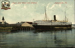 Clyde Line Wharf and Steamer Postcard