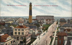 Old Section of Atlantic City, Lighthouse and Ocean in the distance New Jersey Postcard Postcard Postcard