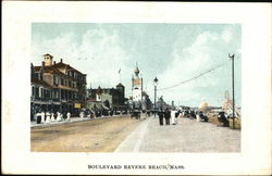 Boulevard wide view with buildings and people walking Postcard