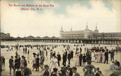 The Beach and bathers at the Steel Pier Postcard