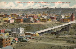 Bird's Eye View of City and Monroe Street Bridge Spokane, WA Postcard Postcard Postcard