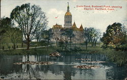 Duck Pond, Bushnell Pond showing Capitol Hartford, CT Postcard Postcard Postcard