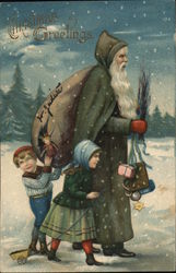 Green Robed Santa and Children Santa Claus Postcard Postcard Postcard