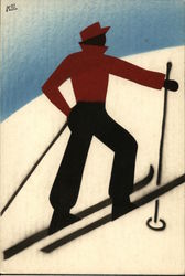 Man on Skis Skiing Postcard Postcard