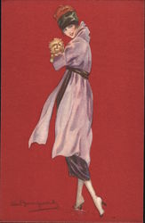 Glamour Girl and Her Dog Women Postcard Postcard