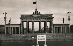 Sign and Gate at West Berlin (Attention, you are now leaving West Berlin) Postcard