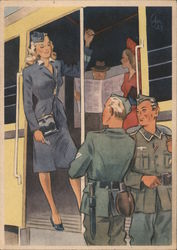 Woman Train Conductor, German Soldiers Germany Nazi Germany Postcard Postcard Postcard