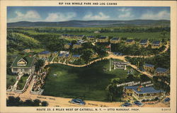 Rip Van Winkle Park and Log Cabins Postcard