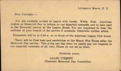 American Legion Lester White Post Memorial Day Invitation Postcard