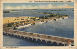 Yachts Moored Along Miami and Miami Beach Causeway Florida Postcard Postcard Postcard