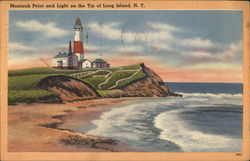 Montauk Point and Light on te Tip of Long Island, N.Y. Postcard