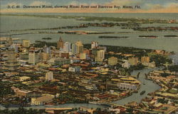 Downtown Miami, showing Miami River and Biscayne Bay Florida Postcard Postcard Postcard