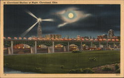 Cleveland Skyline at Night Ohio Postcard Postcard Postcard