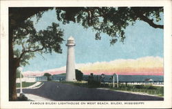 Lighthouse on West Beach Biloxi, MS Postcard Postcard Postcard