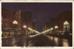 Main Street at Night Salt Lake City, UT Postcard Postcard Postcard