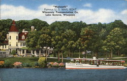 Walworth, Famous U.S. Mail Boat Lake Geneva, WI Postcard Postcard Postcard