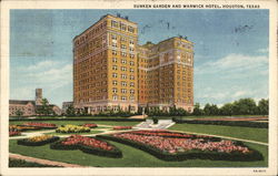 Sunken Garden and Warwick Hotel Postcard