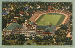 Aerial View of Scott High School and Bowl Toledo, OH Postcard Postcard Postcard