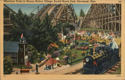 Miniature Train in Sleepy Hollow Village. Euclid Beach Park Cleveland, OH Postcard Postcard Postcard