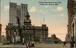 Soldiers Monument & City Hall, Cadillac Sq. Postcard