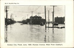 Kansas City Flood, June, 1908 - Kansas Avenue, West from Cudahy's Postcard Postcard Postcard