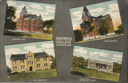 Hastings College-Ringland Hall, Boys' Dormitory, Girls' Dormitory, Science Hall & Carnegie Library Nebraska Postcard Postcard Postcard