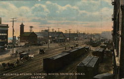 Railroad Avenue Looking North, Showing Docks Seattle, WA Postcard Postcard Postcard