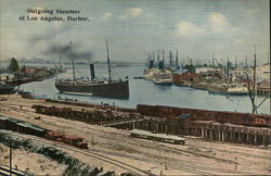 Outgoing Steamer at Los Angeles Harbor California Postcard Postcard Postcard