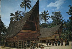 Tomok Village - Batak Traditional House, Samosir Island, Lake Toba Postcard