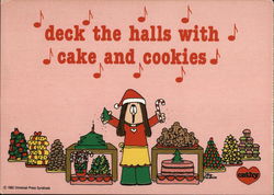 Deck the Halls with Cake and Cookies Cartoons Postcard Postcard Postcard