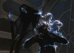 Star Wars - Emperor strikes Luke with bolts of energy. Postcard