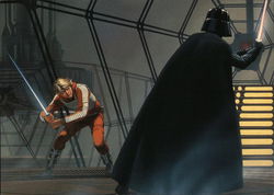 Luke and Vader Duel in the Carbon-Freezing Chamber - Star Wars Postcard