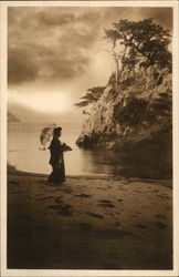 Japanese Woman on Seashore Asian Postcard Postcard