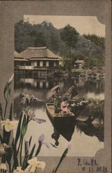 Japanese Women in Boat - Hand Colored Postcard