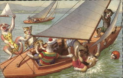 Seven cats falling from a sailboat. Postcard Postcard Postcard