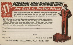 Fairbanks Tailoring Co. Advertising Postcard Postcard Postcard