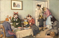 Cats Dressed as Humans Go to the Dentist Postcard Postcard Postcard